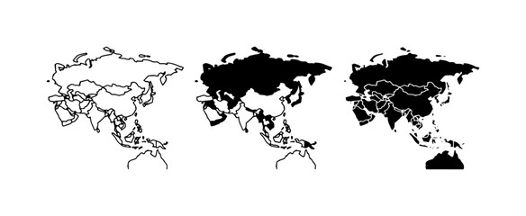 Asia map silhouettes set with countries and continents for travel and geography © Jahid