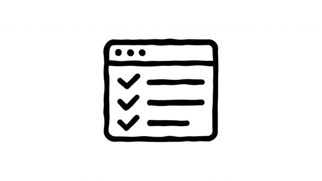 Checklist Window For Task Management And Form Completion Doodle Animation With Alpha Channel. To Do List And Web Interface. Animated Hand-Drawn Icon For Video Overlay 4K.