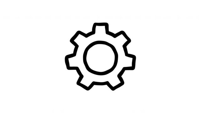 Gear For Settings And Mechanical Operation Hand Drawn Doodle Animation. Cogwheel Symbol And Configuration Control. User Interface Settings Element. 4K Loop With Alpha Channel.