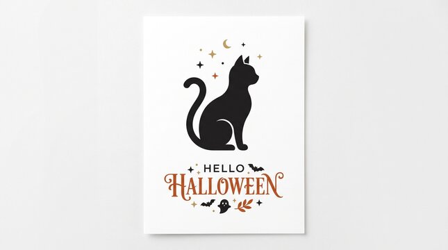 Hello Halloween Black Cat Greeting Card