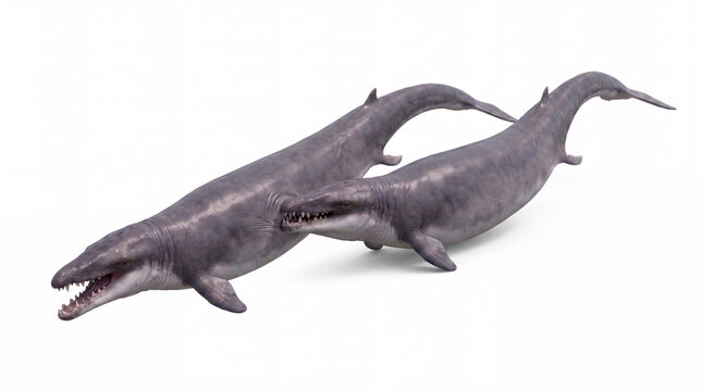 Two Basilosaurus isis whales interact underwater in the Eocene sea, portraying a moment of social behavior between these extinct marine mammals.
