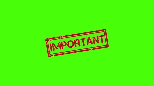 Important red rubber stamp impression on green screen background, highlighting priority and urgency urgent