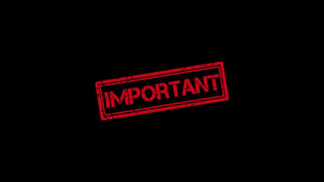 Important red rubber stamp animation on black background, for business alerts, and notifications