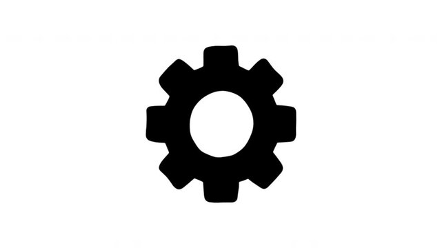 Gear For Settings And Configuration Hand Drawn Doodle Animation. Cogwheel Symbol And Mechanical Adjustment. User Interface Control 4K Loop With Alpha Channel.