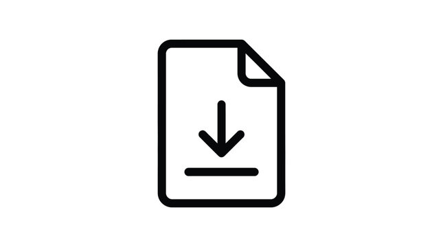 Minimalist black download document icon with simple arrow and folded corner line art vector