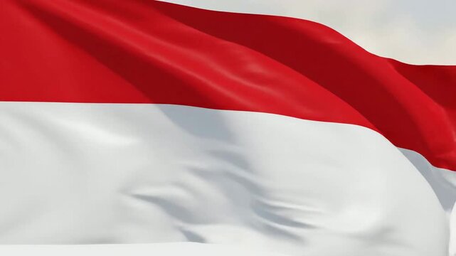Indonesian national flag waving proudly in the wind: high-resolution red and white bicolor banner symbolizing freedom, independence, and national pride