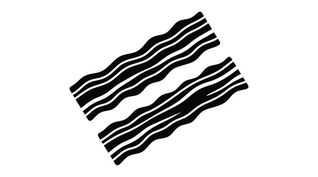 Two delicious crispy bacon strips depicted as a minimalist black and white vector icon graphic