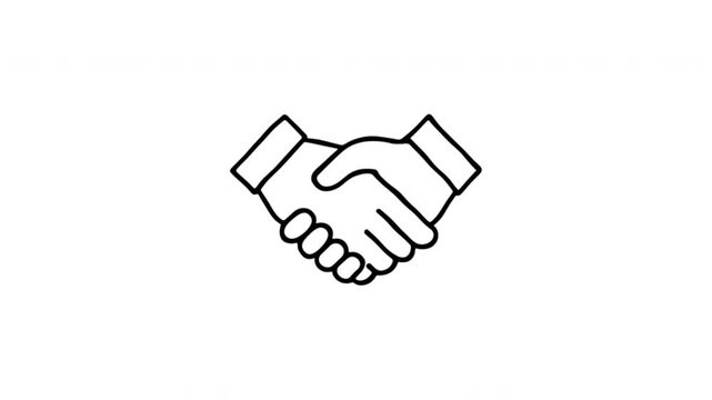 Handshake For Agreement And Partnership Hand Drawn Doodle Animation. Deal Symbol And Business Collaboration. Contract Approval And Teamwork Concept. 4K Loop With Alpha Channel.