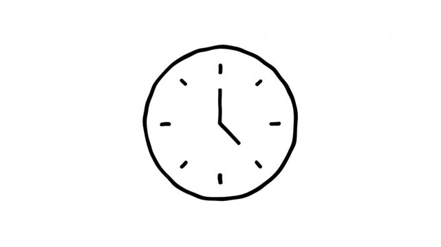 Clock For Timekeeping And Scheduling Hand Drawn Doodle Animation. Wall Clock And Time Management Symbol. Deadline Reminder For User Interfaces. 4K Loop With Alpha Channel.