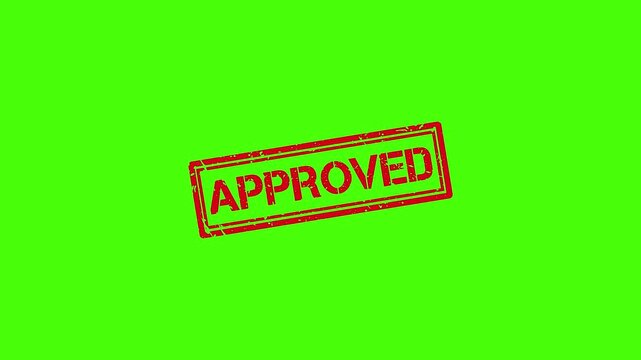 Red approved rubber stamp animation on green screen background, for business approval, concept confirmed