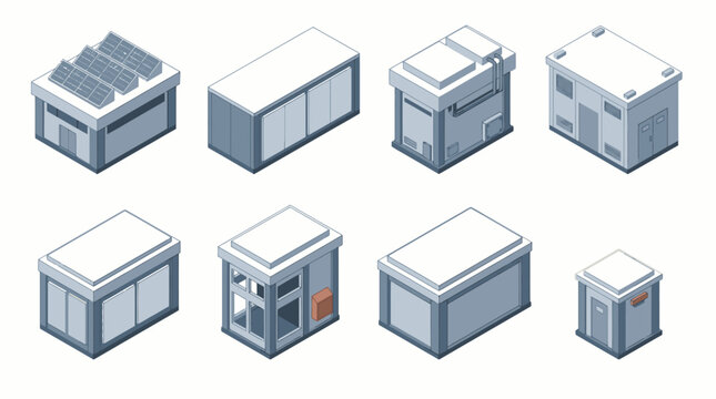 Isometric Buildings Collection Featuring Commercial and Residential Structures