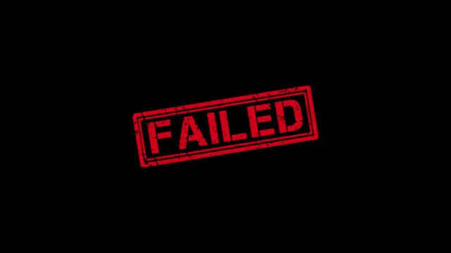 Red grunge failed rubber stamp impression on black background, business rejection concept failure rejected
