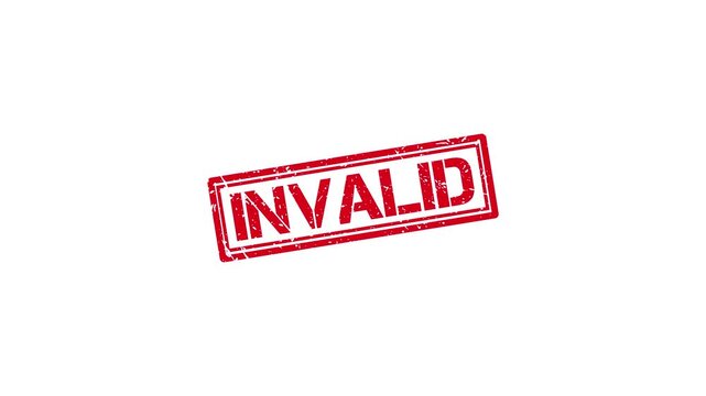 Red rubber stamp impression with invalid text on white background, grunge texture effect