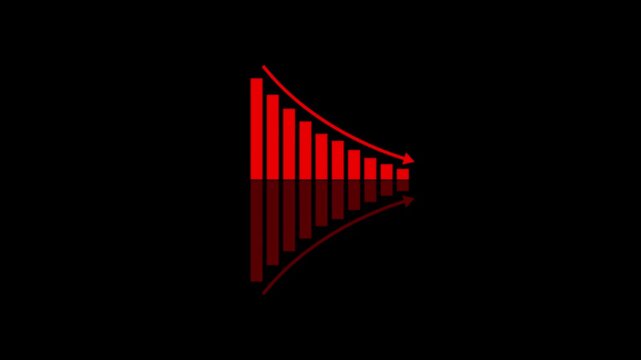 Declining business bar chart with downward arrow representing falling sales, reduced revenue, financial losses, market decline, decreasing performance, motion graphic of business graph concept.