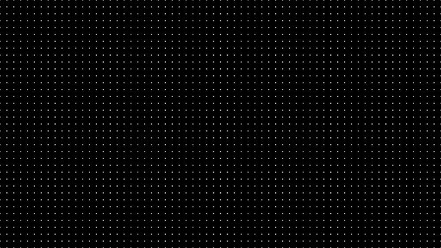 Monochrome white halftone dot matrix grid on black background pulsing with concentric circular ripple waves, minimalist audio reactive digital radar texture for techno VJ loop in 4K