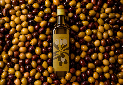 Mediterranean Olives with Olive Oil Bottle Mockup