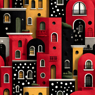 Playful Illustration Arched Windows High Contrast Pattern