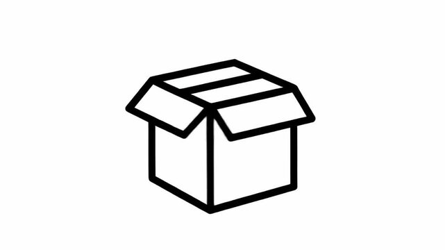 Animated cardboard box folding shut and sealing with tape in minimal vector style motion graphics video clip