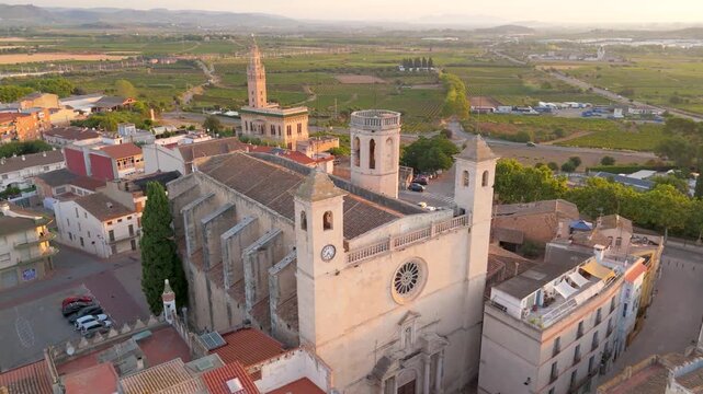 Sant Juli&agrave; Church and the Giralda of L'Arbo&ccedil; at Sunrise, Catalonia, Spain