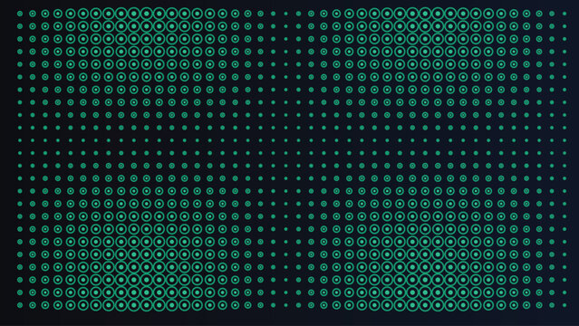 Abstract dark green dual circular halftone dotted matrix grid pattern background for digital technology