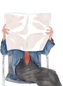 Businessman Reading Newspaper Watercolor Illustration