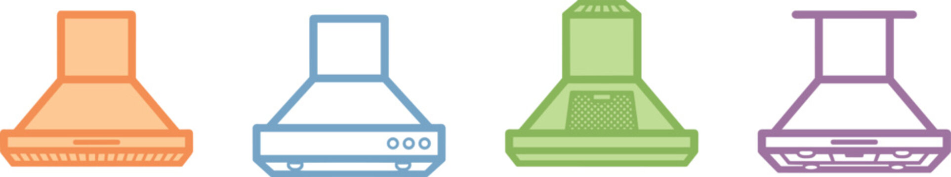 Set of four colorful kitchen extractor hoods vector illustration