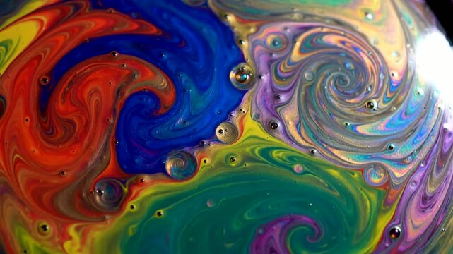 Colorful Marble Texture Abstract Background, Swirling Rainbow Fluid Paint Art Motion, Psychedelic Spherical Liquid Pattern for Creative Projects