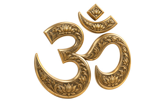 Golden om symbol with floral and lotus engravings isolated on transparent background