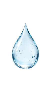 Single transparent water drop with tiny air bubbles isolated on transparent background