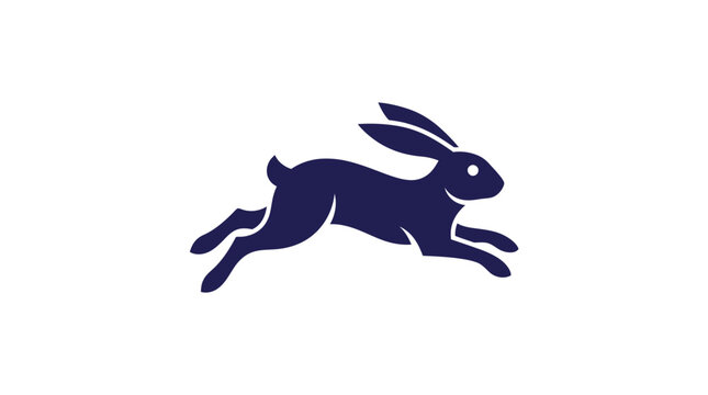 Minimalist running rabbit silhouette illustration featuring dark blue vector art graphic design elements