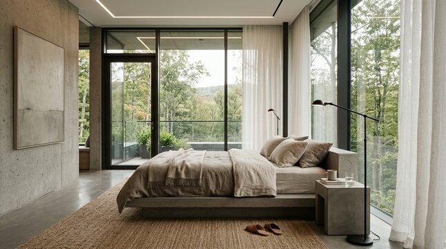 Modern Bedroom with Nature View