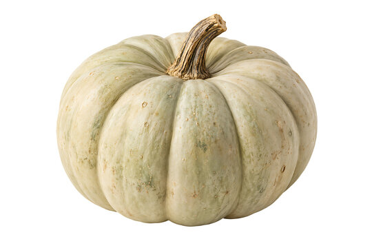 Large white ribbed pumpkin with detailed stem isolated on transparent background