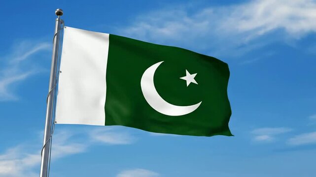 Pakistan flag waving in the wind against a clear blue sky with clouds hd stock loop animation pakistani flag