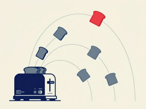 Crispy Toast Launch Concept with Toaster and Orbiting Slices
