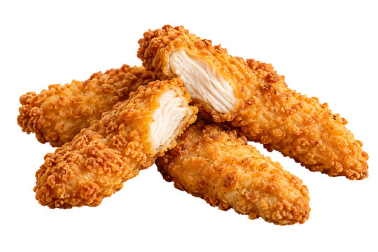 Crispy fried chicken strips tenders isolated on transparent background