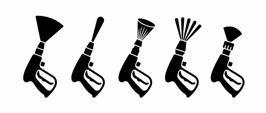 Spray paint nozzle attachments for graffiti art. Graffiti paint tools and spray tip variations. Airbrush, stencil, fat cap, thin tip, wide spray. Vector illustration.
