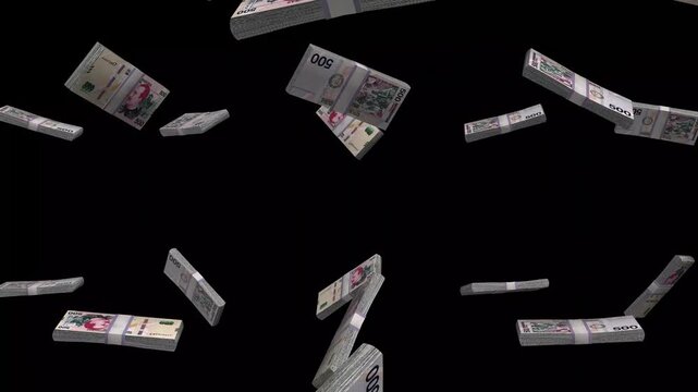 Honduras Money, Honduran Lempira Banknotes Falling On Black Background, HNL Currency Stacks Dark Cinematic, 4K