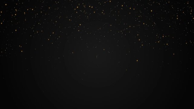 abstract dark luxury gold dust falling motion background with golden glitter shiny stars and bokeh lights and particles, holiday christmas new year social media design element