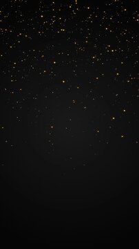 abstract dark luxury gold dust falling motion background with golden glitter shiny stars and bokeh lights and particles, holiday christmas new year vertical social media design element
