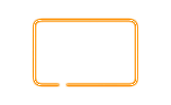 Glowing orange neon rectangular frame isolated on transparent background