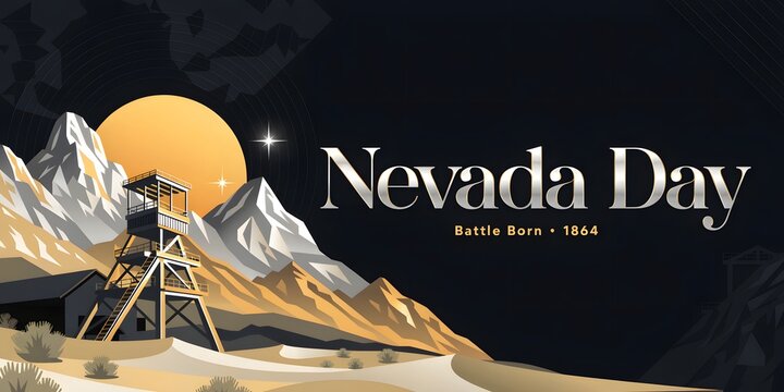 Nevada day vector illustration with mine headframe