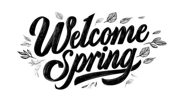 Welcome, spring! Black lettering on a white background.