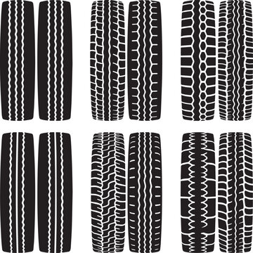 Set of various car tire treads tire track