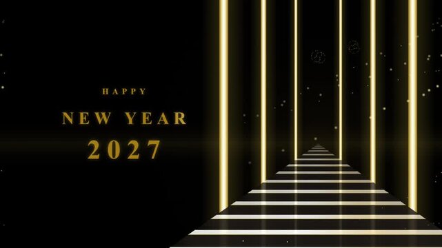 Happy New Year 2027 golden greeting on dark background