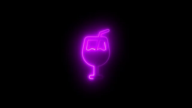 Neon purple cocktail glass with glowing outline animation on black background, drink
