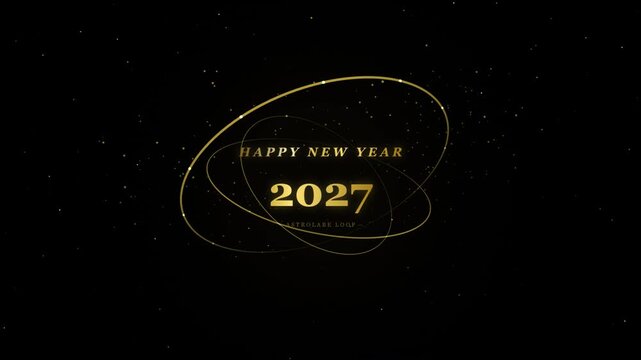 Happy New Year 2027 inside elegant golden orbit rings