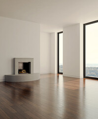 Fototapeta premium 3D rendering, 3d illustration, Large Luxury modern living room interior, brutalist architecture realistic lighting, Graphic Overlay wide angle, contemporary furniture, clean lines, minimalist decor