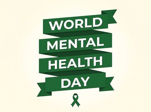 World mental health day awareness ribbon illustration with text banners