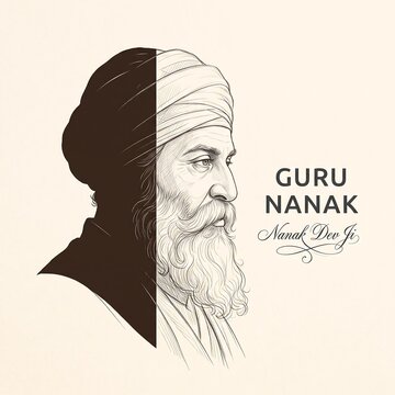 Portrait of guru nanak dev ji a founder of sikhism in sketch style