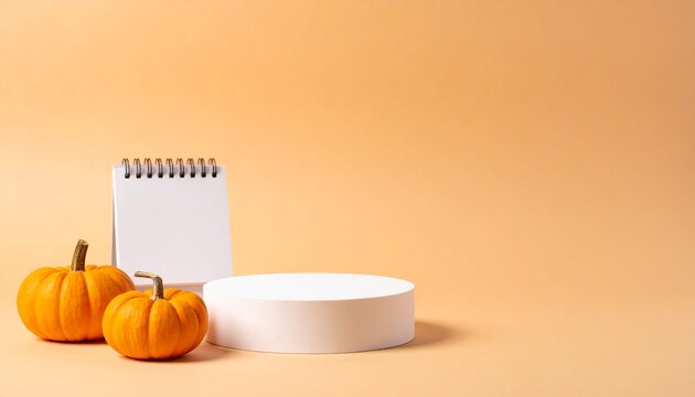 Halloween Product Podium with Blank Calendar, Pumpkins and Copy Space for Countdown Advertising